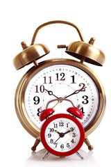 Old alarm-clock on blue background