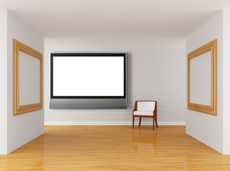 gallery's hall with chair and lcd tv