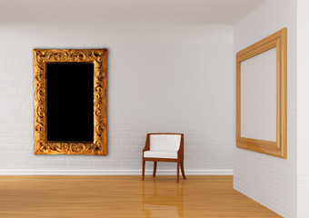 Empty gallery's hall with chair