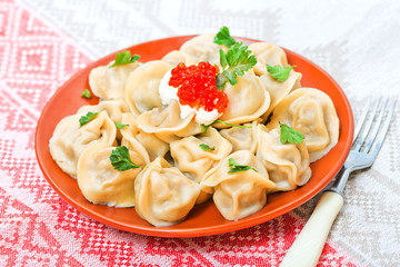 Food  russian ravioli with meat