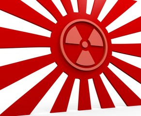 Japan Flag with radoactive sign in the middle
