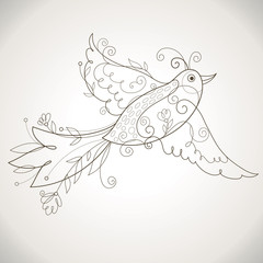 Bird with floral elements