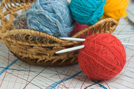Balls with thread for knitting