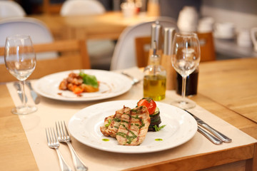 Grilled steak meat with vegetables