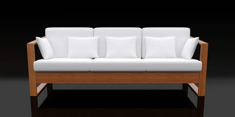 White modern  sofa on a black background