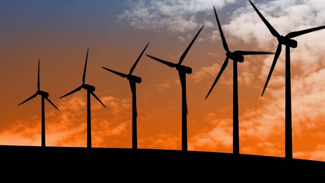 Windmills at sunset