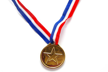 gold medal with star shape, on white