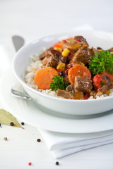 Beef with rice and vegetables.Goulash