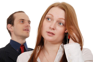 The businesswoman speaks by phone