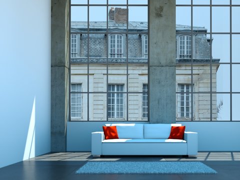 Loft mit weissem Sofa