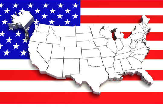 USA map on flag. 3d