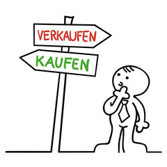 figur entscheidet sich für verkauf oder kauf