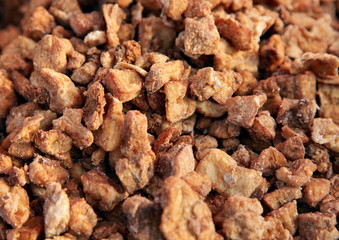 Fried fat slices pork scratchings called cvarci