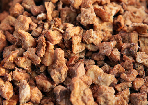 Fried fat slices pork scratchings called cvarci
