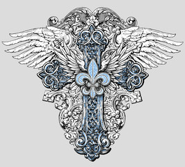 Fleur de lis Cross with Wings © Michael Hinkle