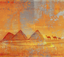 old paper with pyramids giza - obrazy, fototapety, plakaty