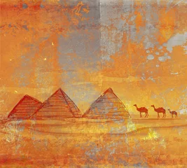 Washable wall murals Egypt old paper with pyramids giza