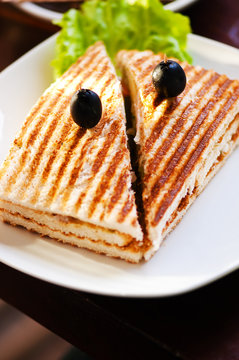 sandwich with vegetables on white plate