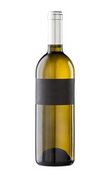 White wine bottle isolated with blank label. Clipping path inclu