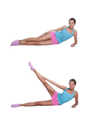 woman doing exercises for  exteriority of thigh