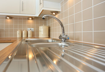 New Stainless Steel Kitchen Sink - obrazy, fototapety, plakaty