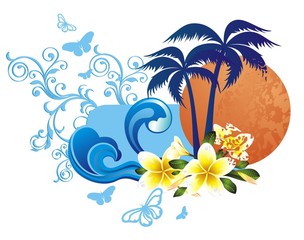 Fototapeta na wymiar Summer tropical background with frangipani (plumeria) flowers