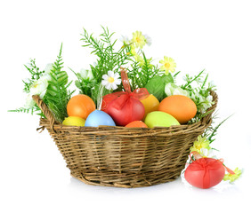 Easter Colorful Eggs in a Basket