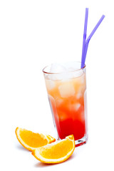 Tequila sunrise with sliced orange.