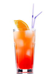 Tequila sunrise with sliced orange.