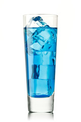 Blue Curacao cocktail with lime on white background