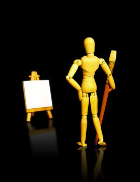 Wood Drawing Doll Pondering Canvas