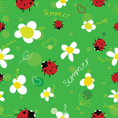 seamless green summer background with bags and flowers