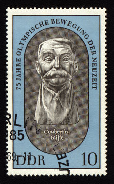 Postage stamp from GDR with Pierre de Coubertin