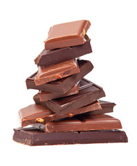 Stacked pieces of dark and milk chocolate