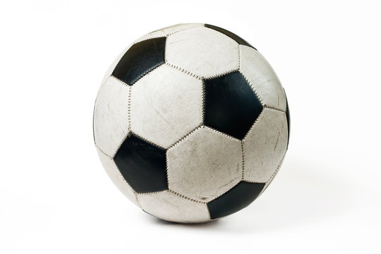 Fototapeta Used soccer ball isolated on white background with shadow