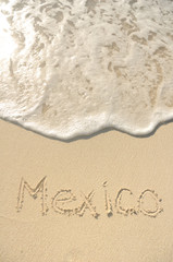 Mexico Written in Sand on Beach