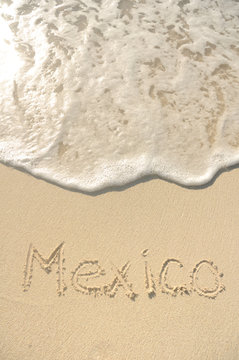 Mexico Written In Sand On Beach