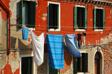 Clotheslines above a canal - Old Venice