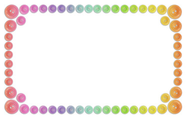 many rainbow buttons frame isolated on white collage