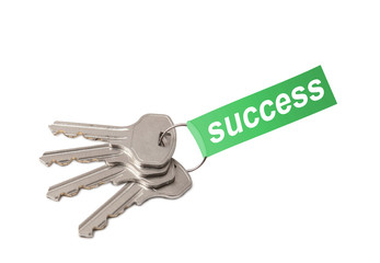 Four keys on ring with word SUCCESS collage