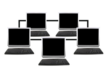 five computers network collage