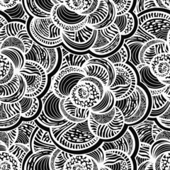 Papier Peint photo Lavable Fleurs noir et blanc fond floral monochrome sans soudure