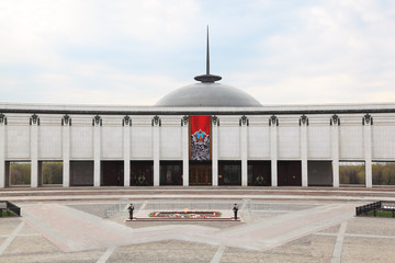 Memorial in Victory Park in Moscow, eternal flame, two soldiers