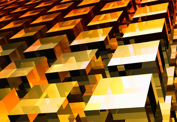 yellow-orange reflective cubes, abstract background