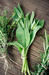 Sage on wooden surface