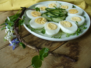 easter eggs on white dish