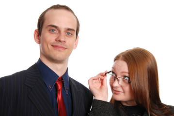 Two young businessman isolated on white