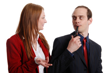 Two young businessman isolated on white