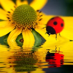 Zelfklevend Fotobehang lieveheersbeestje reflecteren © yellowj