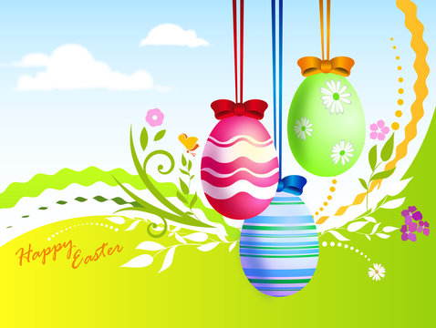 uova di pasqua decorate su paesaggio